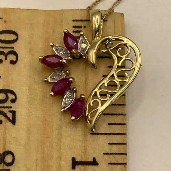 Chain Necklace 10K Yellow Gold Ruby & Diamond ADL Abraham David Loewenstark - Picture 8 of 10